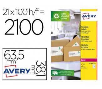 Etiqueta adhesiva avery blanca permanente reciclada 100% laser 63,5x38,1 mm caja de 315 unidades