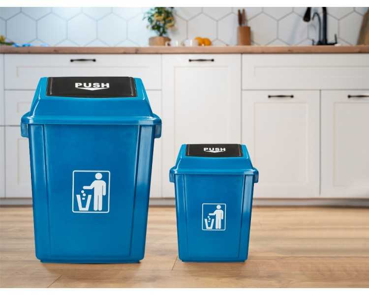 Papelera contenedor q-connect plastico con tapa de balancin 20 litros azul 340x240x450 mm
