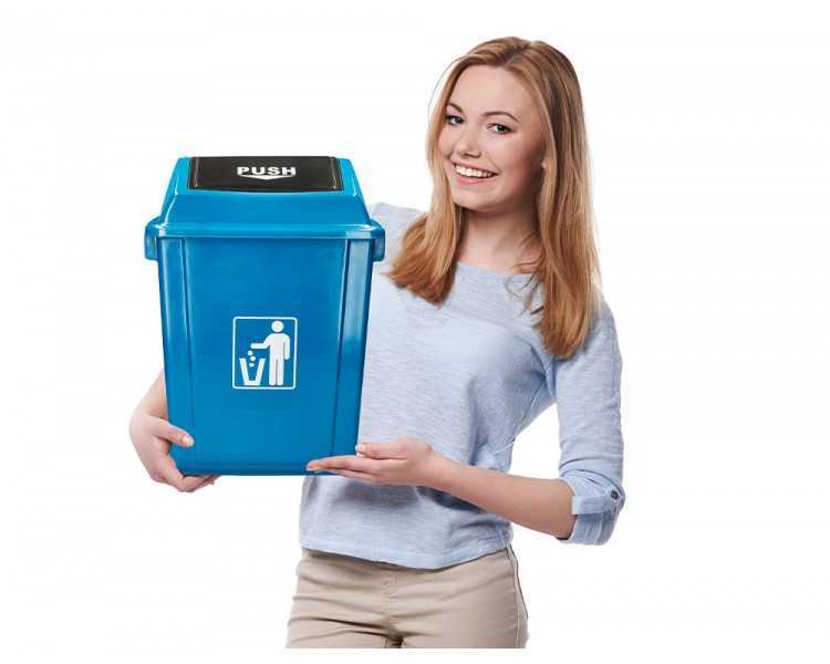 Papelera contenedor q-connect plastico con tapa de balancin 20 litros azul 340x240x450 mm