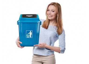 Papelera contenedor q-connect plastico con tapa de balancin 20 litros azul 340x240x450 mm