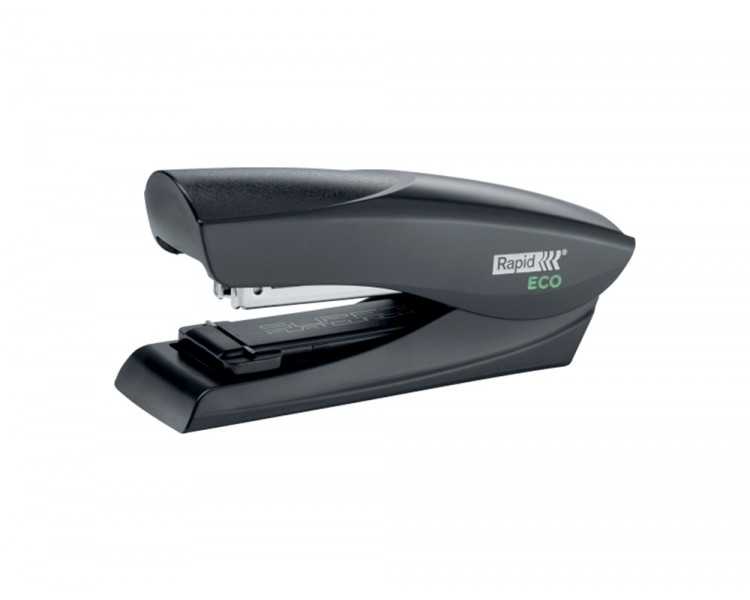 Grapadora rapid fashion eco plastico 100% reciclado capacidad 25 hojas usa grapas 24/6 y 26/6 color negro