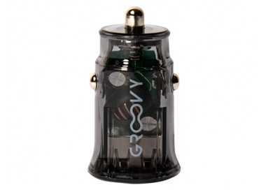 Cargador de coche groovy usb+tipo c 3.4a gris oscuro transparente