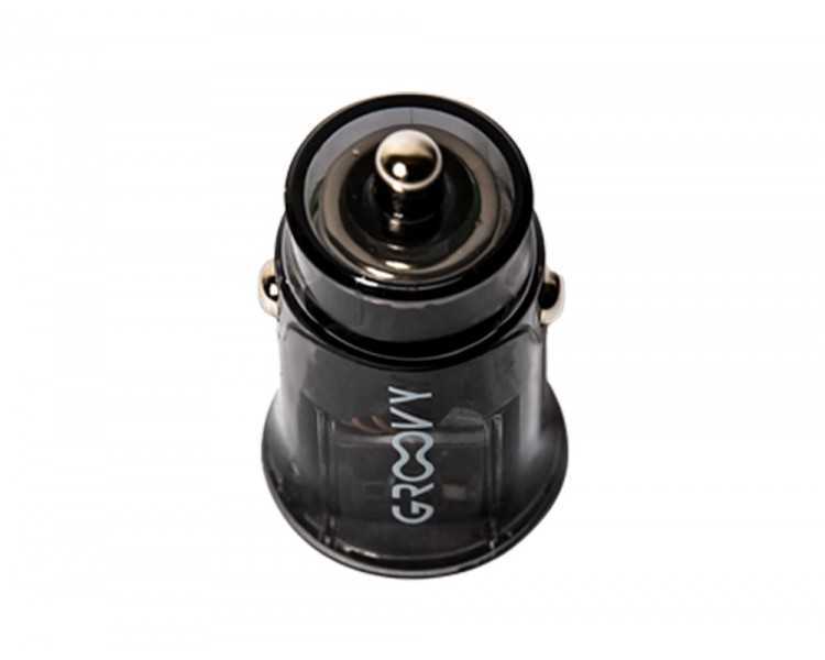 Cargador de coche groovy usb+tipo c 3.4a gris oscuro transparente