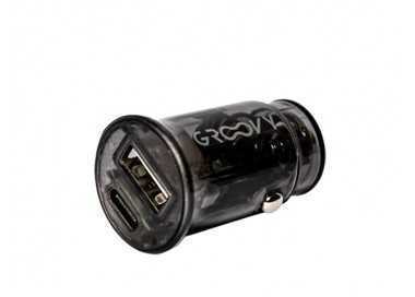 Cargador de coche groovy usb+tipo c 3.4a gris oscuro transparente