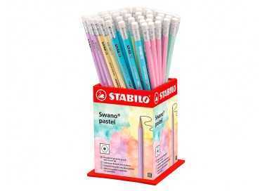 Lapices de grafito con goma stabilo swano mina 2,2 mm dureza hb expositor de 72 unidades colores pasteles