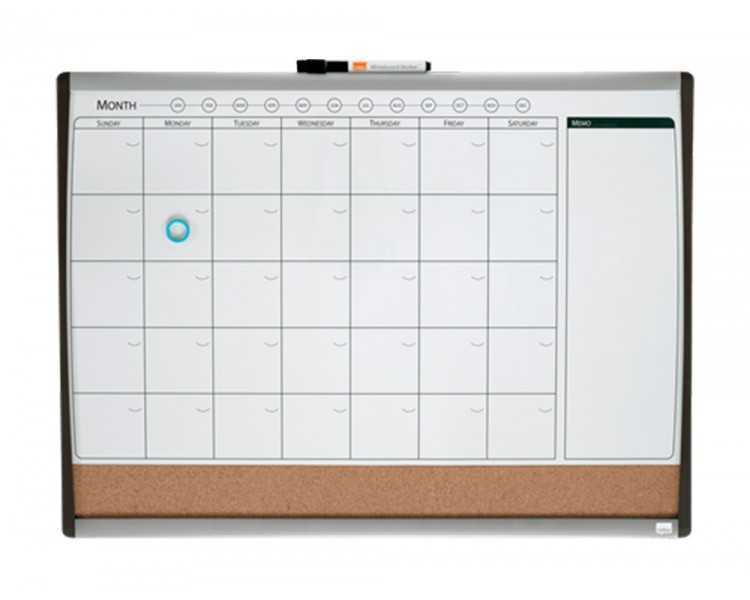 Planificador mensual nobo magnetico + tablero corcho horizontal con marco arqueado plata y negro 585x430 mm