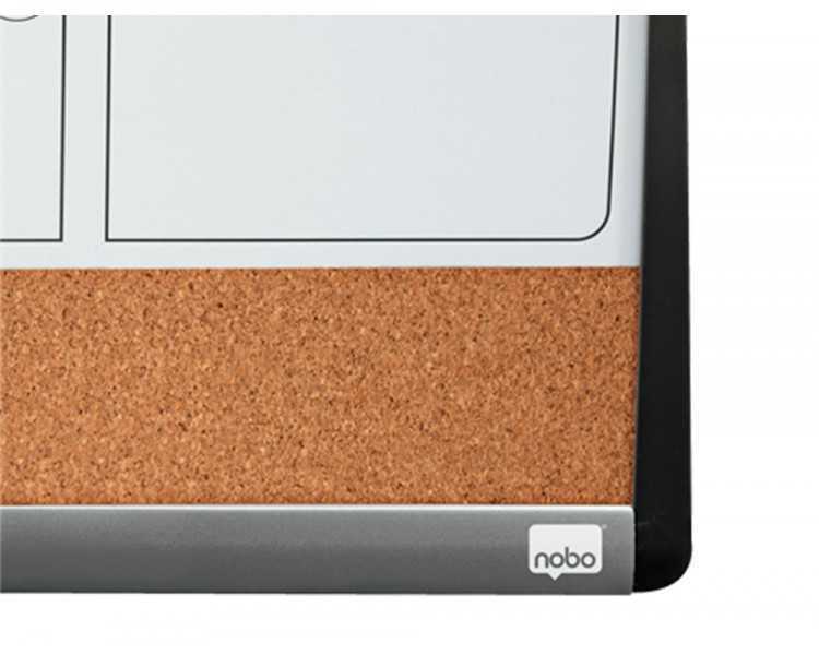 Planificador mensual nobo magnetico + tablero corcho horizontal con marco arqueado plata y negro 585x430 mm