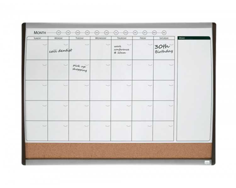 Planificador mensual nobo magnetico + tablero corcho horizontal con marco arqueado plata y negro 585x430 mm
