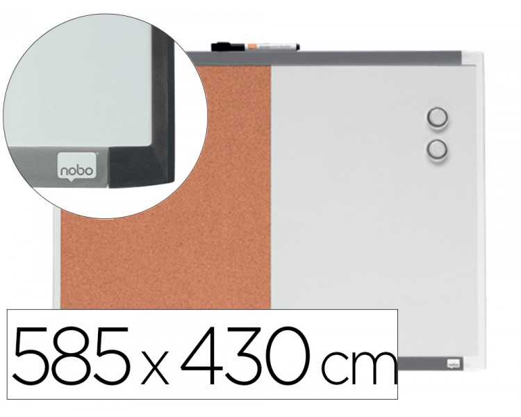 Pizarra blanca nobo magnetica con tablero de corcho 585x430 mm