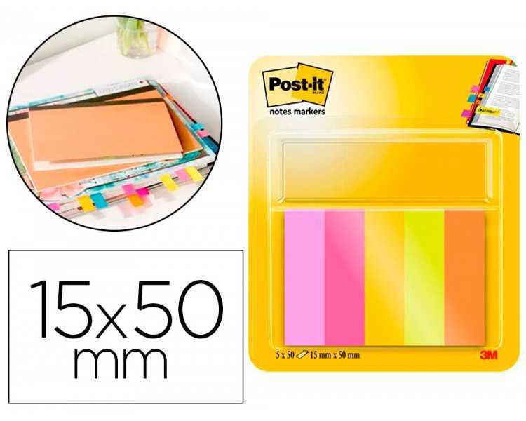 Bloc de notas adhesivas quita y pon post-it mininotas energetic colour 15 x 50 mm 50 hojas pack de 5 unidades