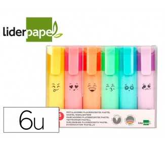 Rotulador liderpapel fluorescente pastel punta biselada estuche de 6 unidades colores surtidos