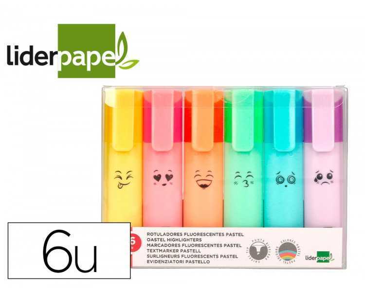 Rotulador liderpapel fluorescente pastel punta biselada estuche de 6 unidades colores surtidos
