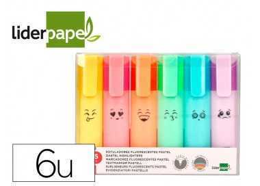 Rotulador liderpapel fluorescente pastel punta biselada estuche de 6 unidades colores surtidos