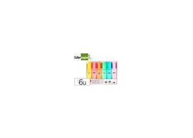 Rotulador liderpapel fluorescente pastel punta biselada estuche de 6 unidades colores surtidos