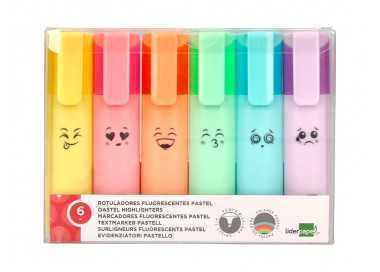 Rotulador liderpapel fluorescente pastel punta biselada estuche de 6 unidades colores surtidos