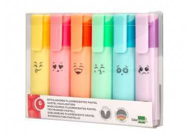 Rotulador liderpapel fluorescente pastel punta biselada estuche de 6 unidades colores surtidos