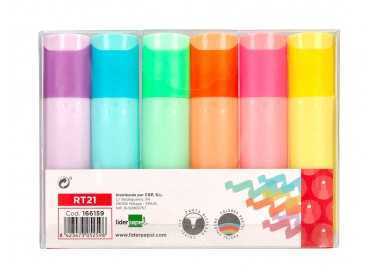 Rotulador liderpapel fluorescente pastel punta biselada estuche de 6 unidades colores surtidos