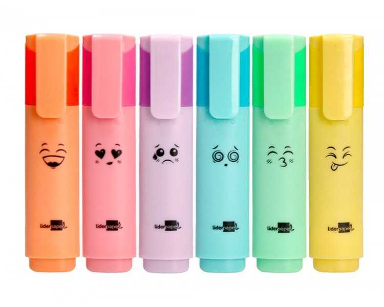 Rotulador liderpapel fluorescente pastel punta biselada estuche de 6 unidades colores surtidos