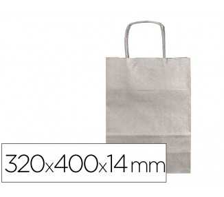 Bolsa papel q-connect kraft plata l con asa retorcida 320x400x14 mm
