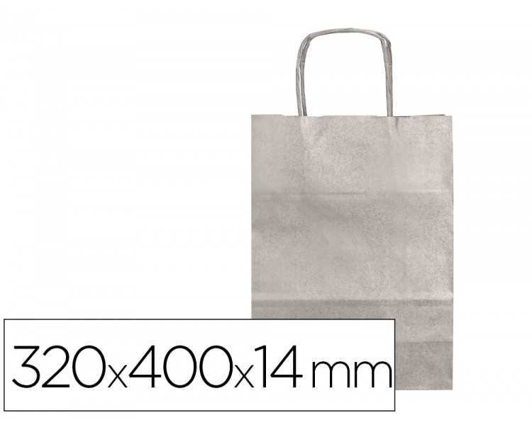 Bolsa papel q-connect kraft plata l con asa retorcida 320x400x14 mm