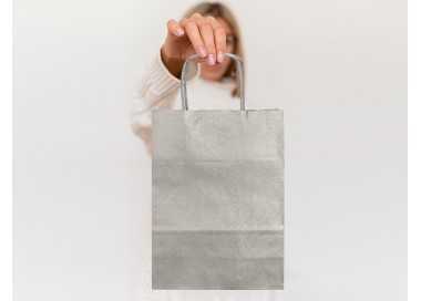 Bolsa papel q-connect kraft plata l con asa retorcida 320x400x14 mm