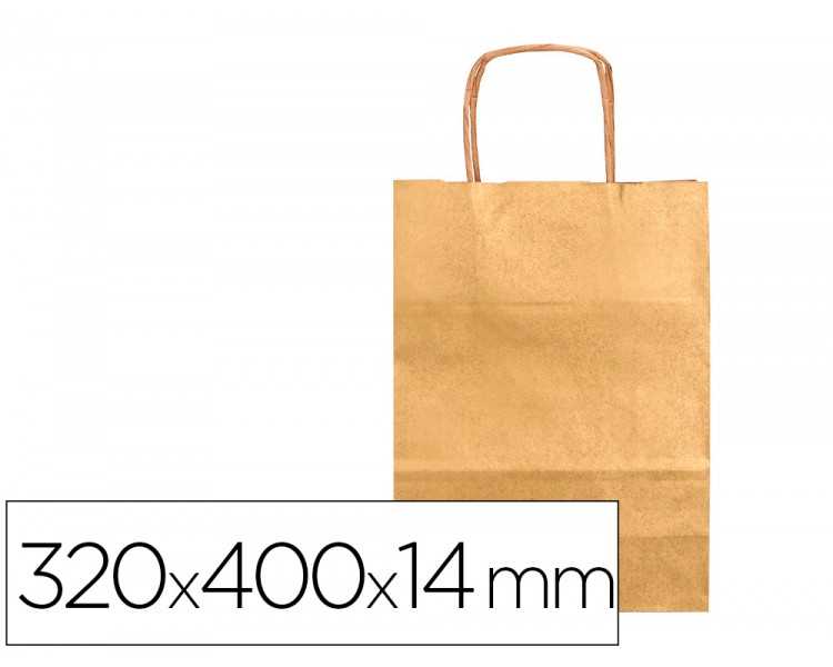 Bolsa papel q-connect kraft oro l con asa retorcida 320x400x14 mm