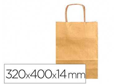 Bolsa papel q-connect kraft oro l con asa retorcida 320x400x14 mm