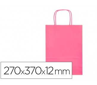 Bolsa papel q-connect celulosa rosa m con asa retorcida 270x370x12 mm