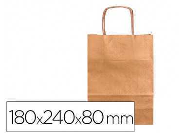 Bolsa papel q-connect kraft natural liso xs con asa retorcida 180x240x80 mm