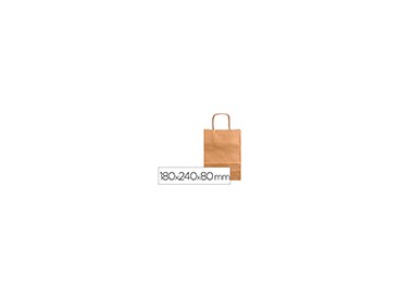 Bolsa papel q-connect kraft natural liso xs con asa retorcida 180x240x80 mm Bolsa papel q-connect kraft natural liso xs con asa retorcida 180x240x80 mm