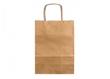 Bolsa papel q-connect kraft natural liso xs con asa retorcida 180x240x80 mm Bolsa papel q-connect kraft natural liso xs con asa retorcida 180x240x80 mm