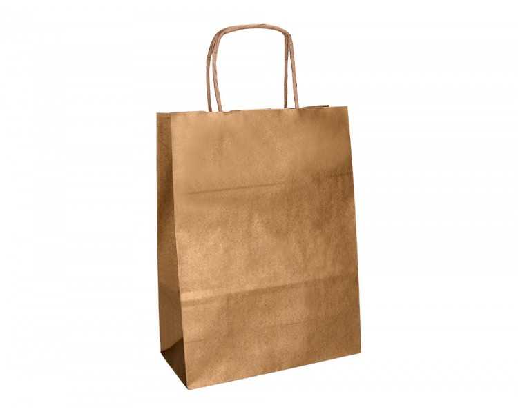 Bolsa papel q-connect kraft natural liso xs con asa retorcida 180x240x80 mm