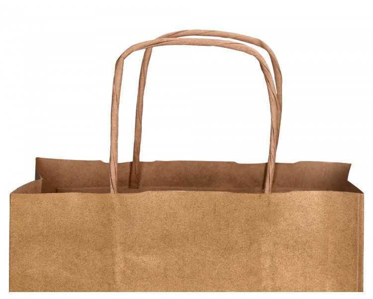 Bolsa papel q-connect kraft natural liso xs con asa retorcida 180x240x80 mm