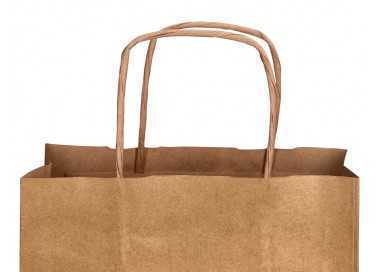 Bolsa papel q-connect kraft natural liso xs con asa retorcida 180x240x80 mm Bolsa papel q-connect kraft natural liso xs con asa retorcida 180x240x80 mm