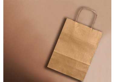 Bolsa papel q-connect kraft natural liso xs con asa retorcida 180x240x80 mm Bolsa papel q-connect kraft natural liso xs con asa retorcida 180x240x80 mm