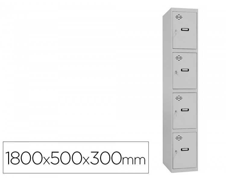 Taquilla metalica simonrack 4 puertas con cerradura respiradero y etiquetero gris 1800x500x300 mm