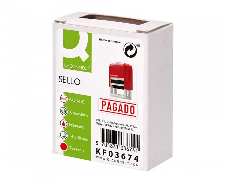 Sello entintado automatico q-connect pagado almohadilla 14x38 mm color rojo