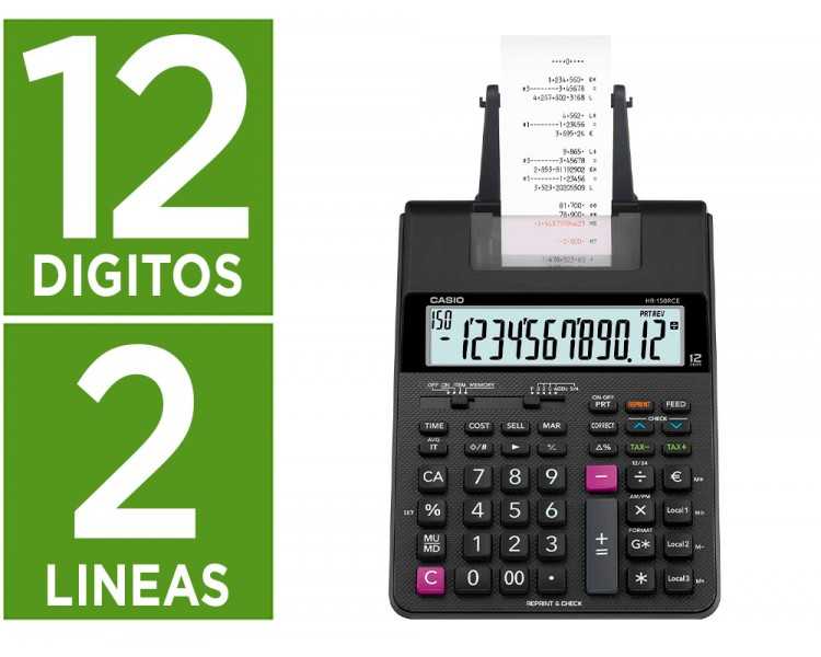 Calculadora casio hr-150rce impresora pantalla lc papel 58 mm impresion bicolor 12 digitos ac/dc color negro