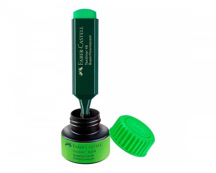 Tinta rotulador faber castell textliner fluorescente 1549 con sistema capilar color verde bote 30 ml