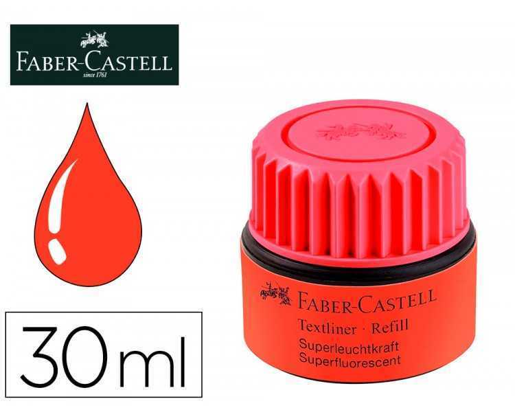 Tinta rotulador faber castell textliner fluorescente 1549 con sistema capilar color rojo bote 30 ml