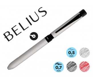 Boligrafo belius zurich 3 en 1 cuerpo plateado tinta negra y roja portaminas 0,5 mm en estuche