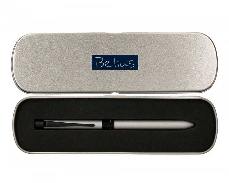 Boligrafo belius zurich 3 en 1 cuerpo plateado tinta negra y roja portaminas 0,5 mm en estuche