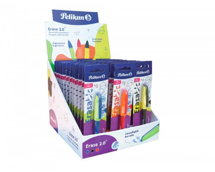 Expositor pelikan sobremesa erase 2.0 contenido 60 rollers colores surtidos y 36 recambios colores surtidos