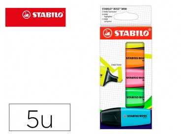 Rotulador stabilo boss mini estuche de 5 unidades amarillo /azul/naranja/rosa/verde