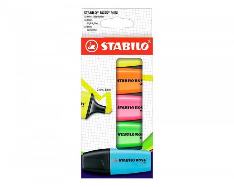 Rotulador stabilo boss mini estuche de 5 unidades amarillo /azul/naranja/rosa/verde