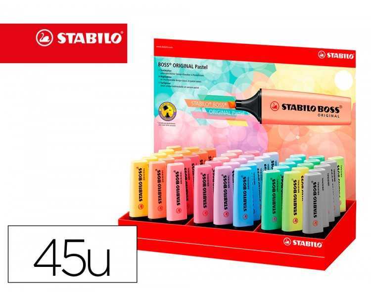 Rotulador stabilo boss fluorescente 70 pastel expositor de 45 unidades colores surtidos