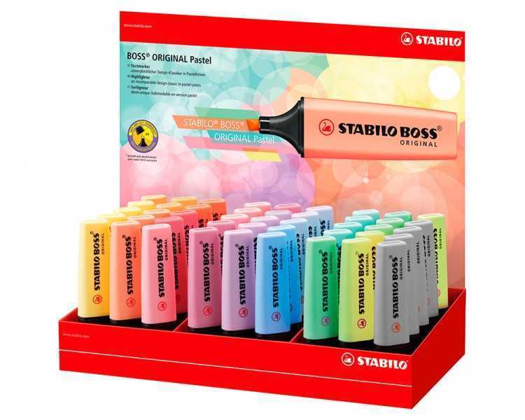 Rotulador stabilo boss fluorescente 70 pastel expositor de 45 unidades colores surtidos