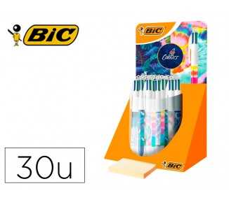 Boligrafo bic cuatro colores decorados punta de 1 mm expositor de 30 unidades