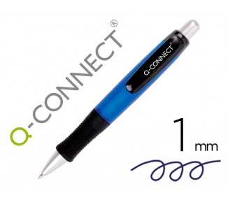 Boligrafo q-connect premium retractil con sujecion de caucho color azul punta 1 mm
