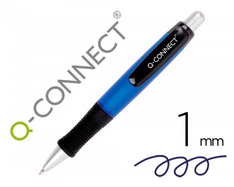 Boligrafo q-connect premium retractil con sujecion de caucho color azul punta 1 mm